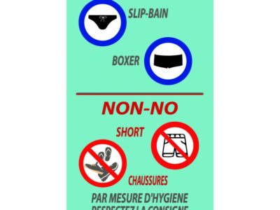 short de bain interdit à la piscine. boxer ou slip de bain.